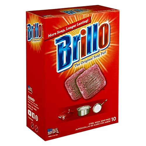 Brillo Steel Wool Soap Pads, Long Lasting, Original Red Scent Cleaning (10 Count, Pack of 1)