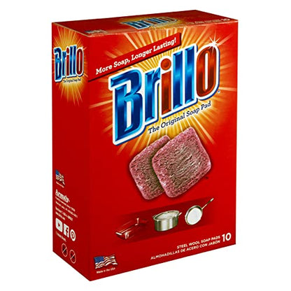 Brillo Steel Wool Soap Pads, Long Lasting, Original Red Scent Cleaning (10 Count, Pack of 1)