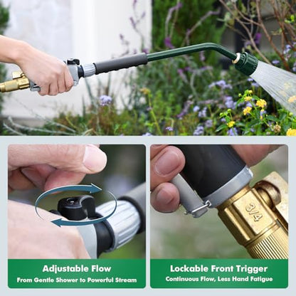 RESTMO Long Watering Wand, 24 Inches Gentle Soft Full Shower Sprayer Wand with Flow Control, Heavy Duty Metal Hose Wand for Hanging Baskets, Shrubs, Plants, Flowers, Garden and Lawn, Green - color: Olive Green