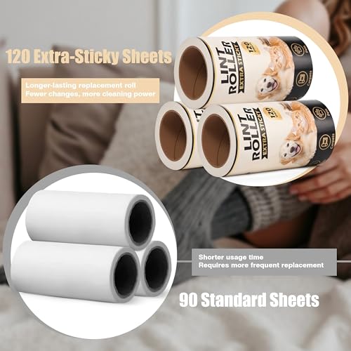 Extra Sticky Lint Roller Refills Only (No Handle Included), 10 Pack – 1200 Sheets Total, Pet Hair Remover Refills for Clothes, Furniture & Couch, Dog & Cat Hair, Animal Fur & Lint, Easy-Tear Sheets - size: 10 Refills + 1200 Sheets