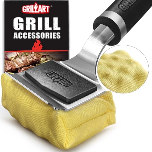 GRILLART Grill Brush Bristle Free Safe Steam Cleaning Tool, Replaceable Head for Any Grate Type - 17” Long Handle w/One-Fit-All Scraper - BBQ Accessories Cleaner for Outdoor Grill - Gifts for Men/Dad - color: Black