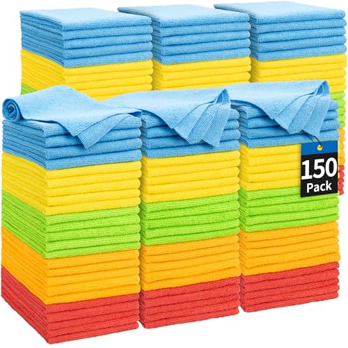 Microfiber Cleaning Cloth, 150 Pack Cleaning Rags Microfiber Towel Bulk Absorbent Lint-Free Wash Cloths, All-Purpose Towels for Cars, Shop, Automotive, Garage, Home and Kitchen 11.5"*11.5" - color: Assorted, style: 150 Pack