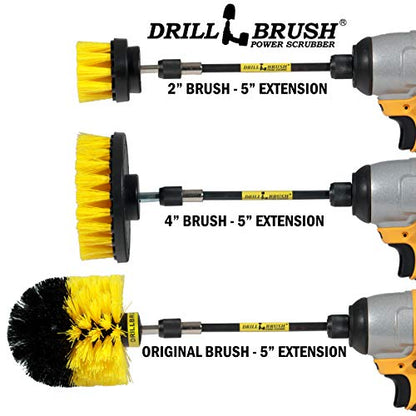 Medium Stiffness Power Scrubber Brush Set with Extension - Bathroom Scrubber Brushes - Scrub Brushes for Shower - Drill Scrub Brush Attachment - Tub Cleaner - Shower Door - Bathroom Mirror - color: Yellow