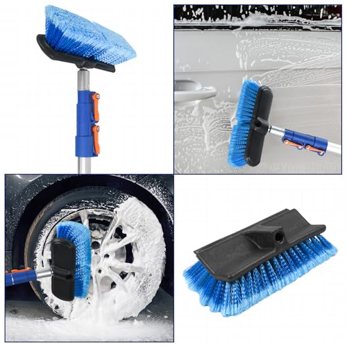36 FT Exterior House Cleaning Brush Set with 7-30 Foot Telescoping Extension Pole, Soft Scrub Car Wash Brush, Medium Bristle Cleaning Brush and Window Squeegee & Washer - size: 30FT POLE