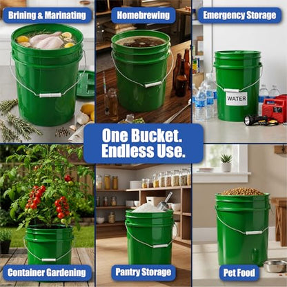 ePackageSupply 5 Gallon Bucket - Food Grade Bucket, Metal Handle Grip, BPA-Free, Heavy-Duty 90 Mil HDPE Plastic Pail, Stackable Utility Container, Made in USA, Lid Not Included, Green, 3 Packs - color: Green, size: 3 Packs
