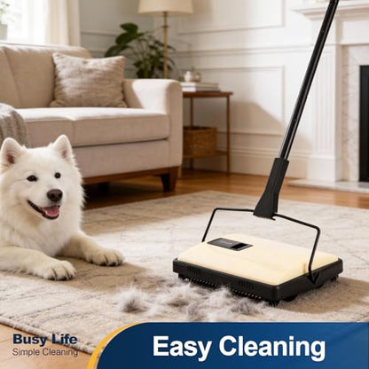 Yocada Manual Carpet Sweeper Cleaner Household Sweeper Lightweight Hand Push Non-Electric for Home Office Low&Undercoat Carpets Rugs Pet Hair Dust Scraps Paper Small Rubbish Cleaning 1*Extra Brush