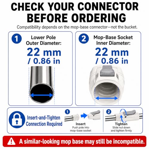 RinseWise Spin Mop Replacement Handle Only, 3-Section Stainless Steel Pole with 35/49/61 in Length Options, Fits All Tsmine FunClean Models, Not Universal, No Mop Head, Base or Bucket - White - color: White