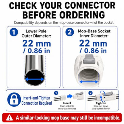RinseWise Spin Mop Replacement Handle Only, 3-Section Stainless Steel Pole with 35/49/61 in Length Options, Fits All Tsmine FunClean Models, Not Universal, No Mop Head, Base or Bucket - White - color: White