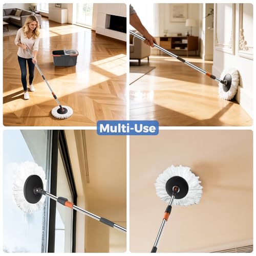 Spin Mop and Bucket Set with Wringer, Stackable Floor Mop System | Hands-Free Wringing, Stackable Storage Bucket, 360° Spin Mop Head, Washable Mop Heads