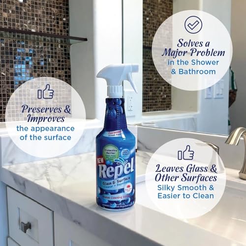 Clean-X REPEL Glass & Surface Cleaner 32 fl. oz. - Cleans & Repels water spots and dirt on glass, mirror, tile and multi surface by UNELKO (2) - color: 2