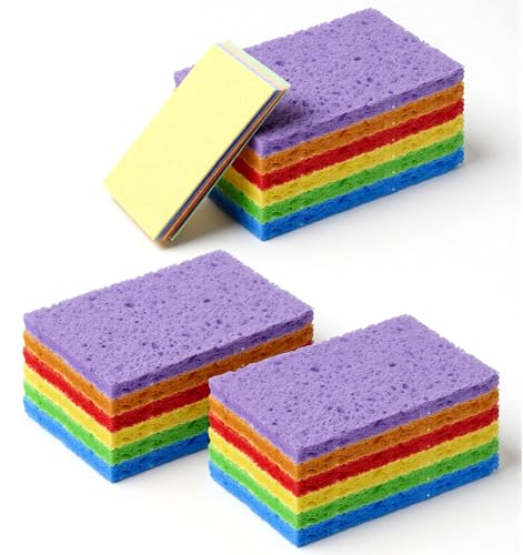 18 Pack Kitchen Sponges, Compressed Cellulose Sponges, Non-Scratch Cleaning | Natural compressed cellulose sponges, 6 assorted colors, non-scratch multipurpose for dishes bathroom cleaning, reusable