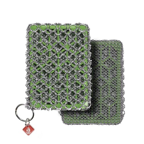 Knapp Made Premium Cast Iron Cleaner, 2-in-1 Combo Chainmail Scrubber with Silicone Core, Heavy Duty & Fine Mesh Rings for Cookware, Skillets and Pots, Premium Cast Iron Cleaner – Lime Green - color: Zesty Lime Green