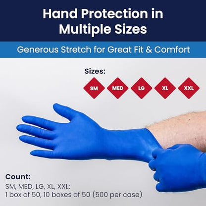 Adenna HERO Disposable Latex Gloves - 14 Mil, NFPA-Approved Heavy Duty Glove with 12" Extended Cuff & Micro-Textured Grip, Exam Grade, Powder Free, Case of 500, Large, Blue - size: Large (Case of 500)