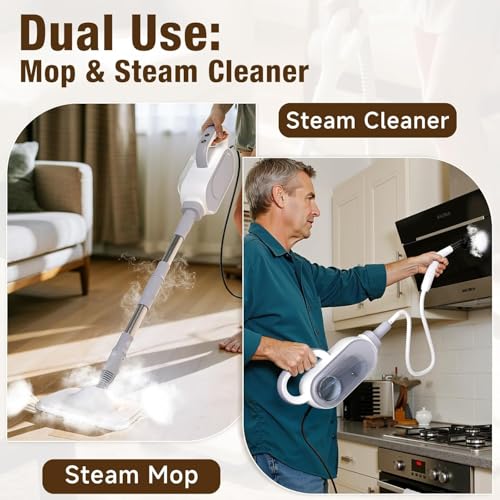 Steam Mop, 13-in-1 Powerful Detachable Handheld Steamer with 14 Accessories, 500ML Removable Tank & 23FT Power Cord for Floor Cleaning, Hardwood, Tiles, Window, Carpet