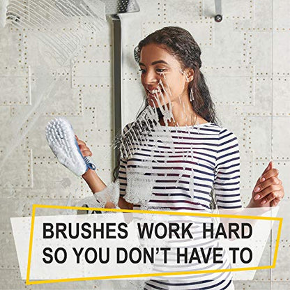 Scrub Brush Set of 3pcs - Cleaning Shower Scrubber with Ergonomic Handle and Durable Bristles - Grout Cleaner Brush - Scrub Brushes for Cleaning Bathroom/Shower/Tile/Kitchen/Floor/Bathtub/Carpet, Blue - color: Blue, Set of 3