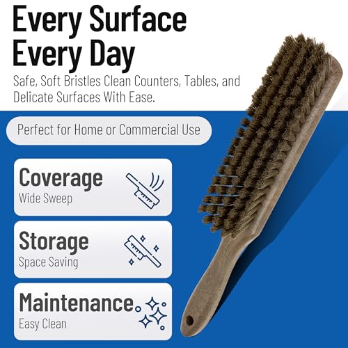 SPARTA 8 Inch Soft Counter Brush with Polyester Bristles and 5 Inch Handle, Color Coded Handheld Broom for Tables Countertops and Foodservice Surfaces, 13 Inch Overall Length, Brown - color: Brown
