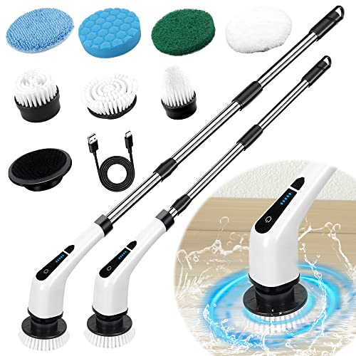 Electric Spin Scrubber, TSGLO 2022 New Cordless Shower Cleaning Brush with 7 Replaceable Brush Heads&Adjustable Extension Long Handle, 360 Power Tub&Tile Scrubber for Bathroom, Glass, Sink, Floor