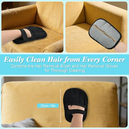 4 in 1 Carpet Rake for Pet Hair Removal - Reusable Pet Hair Removal Glove for Dog Cat Fur Remover, Contain 23-54" Rubber Broom, Silicone Comb Gloves, Magic Brush and Small Scraper for Sofa, Rugs, Mats