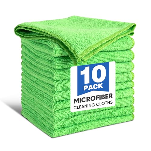 TEAWOO 10 PCS Green Microfiber Cleaning Cloths, Highly Absorbent Microfiber Towels for Car, Kitchen, Bathroom and Household Cleaning, 11.8" X11.8 - color: Green, size: 10P