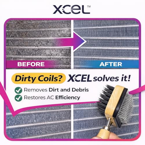 HVAC Coil Cleaning Brush & Fin Comb Tool, Dual-Sided AC Coil Cleaner Brush for Evaporator and Condenser Coils, Mini Split, Window AC and Outdoor Condenser, Stainless Steel Pins with Soft Bristles