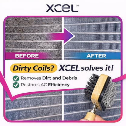 HVAC Coil Cleaning Brush & Fin Comb Tool, Dual-Sided AC Coil Cleaner Brush for Evaporator and Condenser Coils, Mini Split, Window AC and Outdoor Condenser, Stainless Steel Pins with Soft Bristles