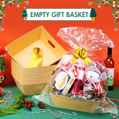 AFOROEOA 6PACK Baskets For Gifts Empty, 10x12”Thick Kraft Gift Basket with 6Bows 6Bags Empty Gift Baskets for Christmas, Valentine’s Day, Easter, Birthdays, Valentine’s Day Wrapping Gift - color: 6PACK Kraft
