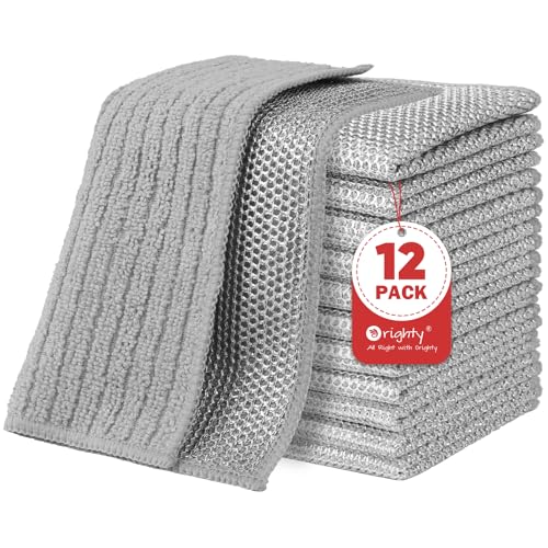 Orighty Multipurpose Wire Dishwashing Rag 12 Pcs, Upgraded Double-Layer Non-Scratch Wire Dish Cleaning Cloths, Reusable Steel Scrubber for Kitchen, Powerful Dishcloth Rag for Cookware, Grey, 7"x8" - color: Grey