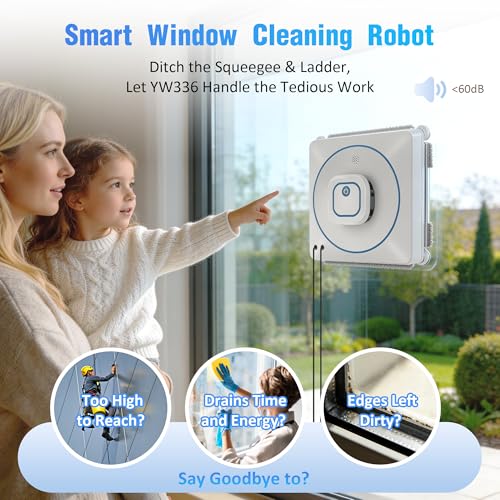 Window Cleaner Robot with 4 Cleaning Modes, 8000Pa Suction Dual Direction Auto-Spray Window Cleaner, Intelligent Path, Edge Detection, Remote Control, 15-Stage Anti-Fall System for Windows