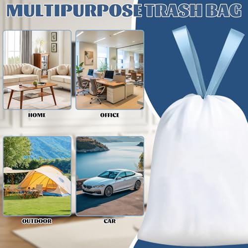 4 Gallon Trash Bags 360 Counts, Extra Thick Small Trash Bags for Bathroom and Office, Milky White Drawstring Trash Bag with Blue Handle, Leak-Proof HDPE Waste Basket Liners 12 Rolls
