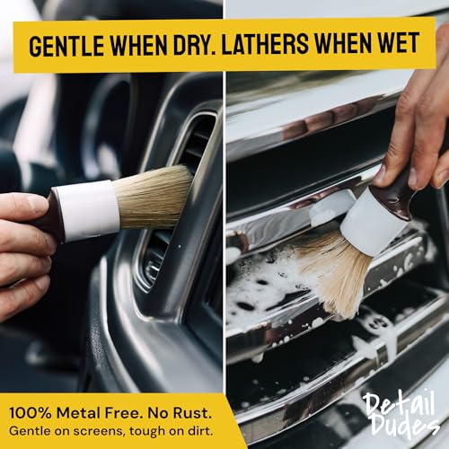 Car Detailing Brush Set 6-Pack - Soft Boar Hair Interior & Exterior Detailing Kit - Car Interior Cleaning Brushes for Leather, Piano Black Trim, Dashboards, Wheels and Engine Bay - Detail Dudes - size: 6 Pack(Advanced)