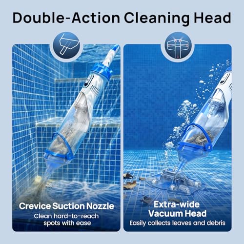 Cordless Pool Vacuum for Above Ground & Inground Pools, Consciot Handheld Rechargeable Pool Cleaner with 1110 GPH Suction, Telescopic Pole up to 87.5", 1H Runtime, See-Through Head for Debris & More