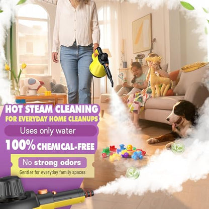 Handheld Steam Cleaner for Home, 1200W Pressurized Multi-Surface Steamer with 10 Accessories, High-Temperature Chemical-Free Cleaning for Bathroom, Kitchen, Tile, Grout, Windows, Shower Doors and Car