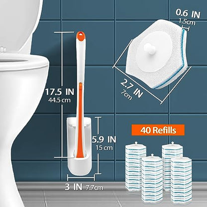 JEHONN Disposable Toilet Bowl Cleaner Wand with 40 Cleaner Refills, Wall Mounted Long Handle Compact Bathroom Scrub Brush Holder Set for Sink Bathtub Wash Basin Mop Pool (Orange) - color: Orange