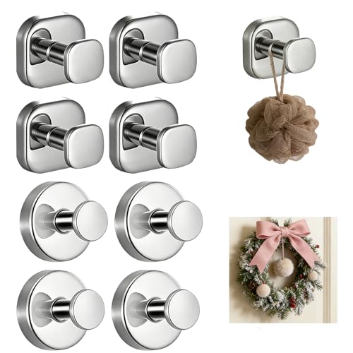 Suction Cup Hooks for Shower,Heavy Duty Towel Hooks,Perfect for Wreath Hangers, Front Door Hooks and Coat Hooks,Organize in Style(8,Silver) - color: Silver