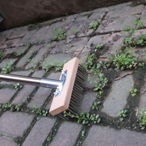 Stainless Steel Wire Scrub Brush with 63" Long Handle, 2PCS 8" Brush Heads, Heavy Duty Large Wire Brush, Stiff Metal Bristle Floor Scrubber, Patio Floor Cleaning, Wire Broom for Concrete, Deck, Moss - size: With 2PCS 8-inch brush head
