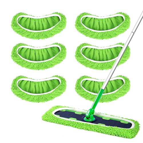6 Pack XL Reusable Microfiber Mop Pads for Swiffer XL Mop - Dry Sweeping & Wet Mopping Cloths for Floor, Wall & Window Cleaning - color: 6 Pack (Green)