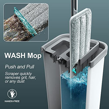 JOYMOOP Hands-Free Mop and Bucket with Wringer Set with Microfiber Cleaning Cloth, Househould Cleaning Tool of Floor Mop and Kitchen Towels