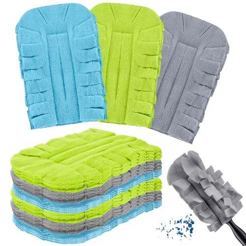 Zubebe 12 Pcs Duster Refill Reusable Fleece Duster Refills Feather Flat Dusters Multi Surface Washable Cleaning Pads Tools for Home, Blinds, Car, Pet, Furniture, Fans (Blue,Green,Grey) - color: Blue, Green, Gray