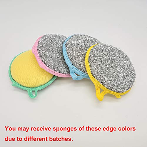 Dual Action Kitchen Cleaning Microfiber Scouring Scrubber, Round Dish Washing Sponge, 10 Pack (Blue) - color: Blue