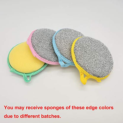 Dual Action Kitchen Cleaning Microfiber Scouring Scrubber, Round Dish Washing Sponge, 10 Pack (Blue) - color: Blue