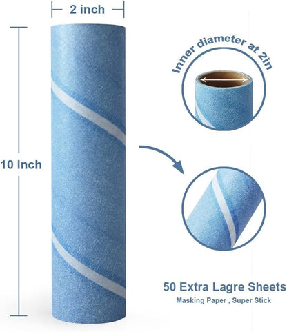 Layers Large Lint Roller Refill, Suitable for Most Large Rollers, mega Rollers, 10 in Wide Roller in The Market - 6 Packs - size: 50 Count (Pack of 6)