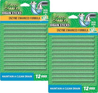 Green Gobbler Drain Cleaner & Deodorizer FRESH SCENT Sticks for Toilet Tanks, Sinks, Bathtub Drains, Washing Machine Drains and Garbage Disposals - 24 Pieces - size: 12 Count (Pack of 2)