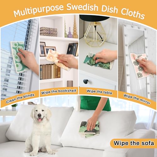 Lucomb 10 Pack Swedish Dishcloths for Kitchen, Reusable Cleaning Cloths Absorbent Non-Scratch Cellulose Sponge Cloths for Dishes Counters - color: Multi-plants