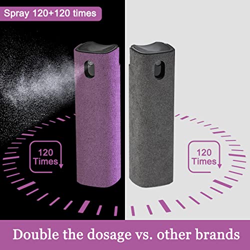 2Pcs Laptop Screen Monitor Cleaner Spray, walrfid Portable Phone Touchscreen and Car Screen Cleaning Kit for Cell Phones, Tablet, PC, Computer, iPhone, iPad, MacBook Pro - Grey and Purple - color: Grey, Purple