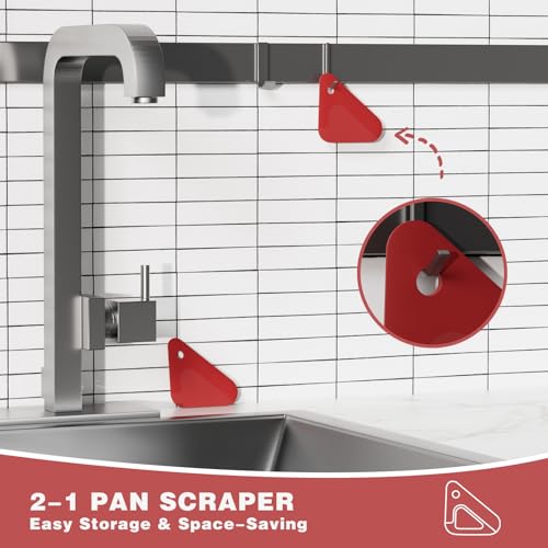 Food Scraper, 2-in-1 Pot and Pan Dish Scraper, Nylon and Silicone, Kitchen Scraper Tools for Cast Iron Skillets, Cookware, Dishes, Pans and Pots, Heat Resistant, Set of 3 - Red - color: Red