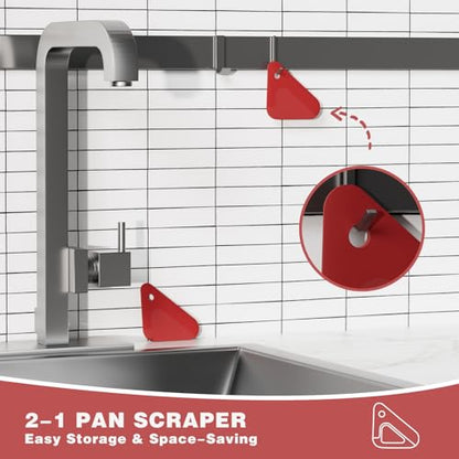 Food Scraper, 2-in-1 Pot and Pan Dish Scraper, Nylon and Silicone, Kitchen Scraper Tools for Cast Iron Skillets, Cookware, Dishes, Pans and Pots, Heat Resistant, Set of 3 - Red - color: Red