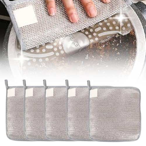 Jiexily 2025 New Multipurpose Wire Dishwashing Rags for Wet and Dry, Metal Scrubbing Pads Sponge Cloths Towels Clean, Non-Scratch Wire Dishcloth for Home Kitchen Dishes, Sinks (5 Pcs) - color: 5 Pcs