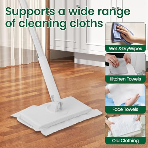 Reusable Microfiber Floor Mop System, Wet & Dry Sweeper Kit, Includes 1 Sweeper Handle, 10 Disposable Power Mop Pads, Dry & Wet Use for Hardwood, Tile, and Laminate Floor