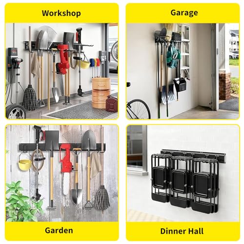 Garvee 64 Inch Garage Tool Organizer Wall Mount, Heavy Duty Garden Tool Storage Organization with 12 Adjustable Hooks, 16 Pack Yard shed Tool Organizer System for Shovel Rake Broom Ladders