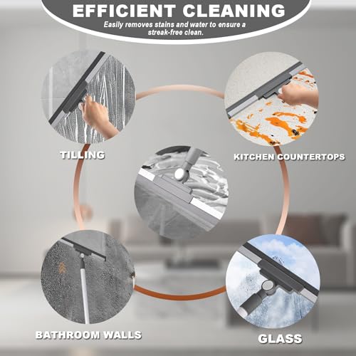 Squeegee Broom for Floor Shower Squeegee with Long Handle Rubber Wiper for Bathroom Tile Shower Glass Car Window Deck Patio Cleaning